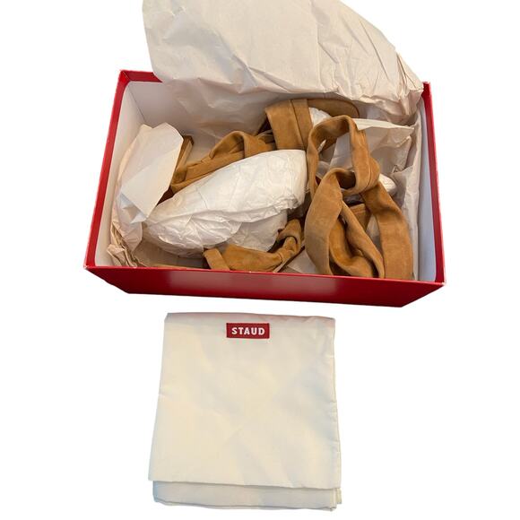 Staud Rellie Heel Sandal Wrap Ankle Strap Suede Leather Open Toe Cashew 8.5/38.5 - Picture 12 of 14